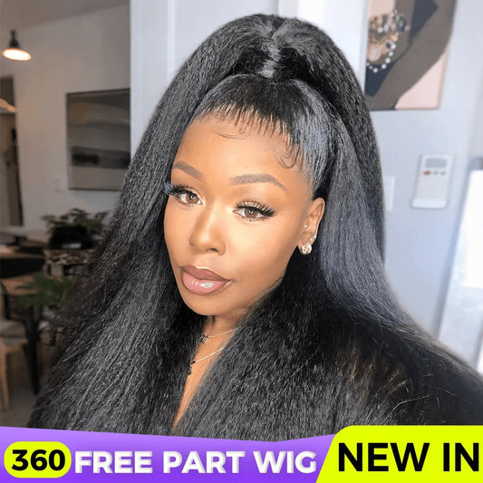 [360 Glueless Wig] OQ HAIR Pre-Cut Lace Kinky Straight 360 Full Lace Frontal Glueless Wig with Invisi Drawstring Pre Plucked Human Hair Wig #Summervibes