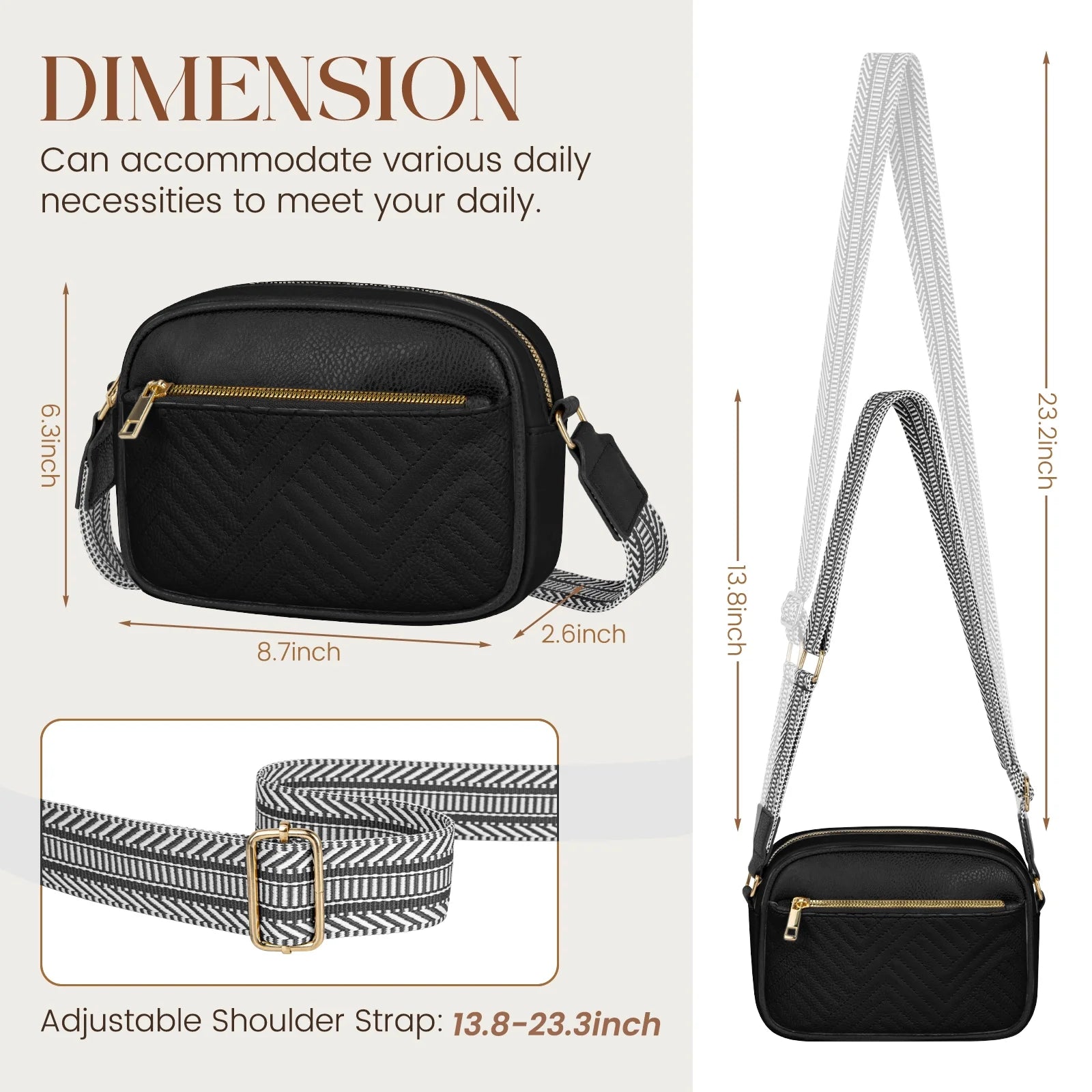 Women's Quilted Crossbody Bag Vegan Leather Wide Strap Shoulder Bag