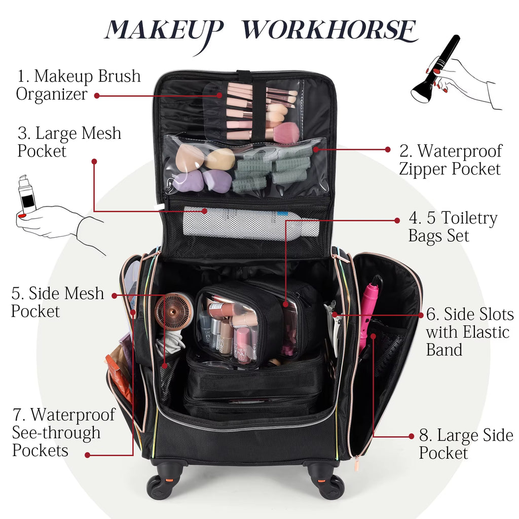 Eco-Friendly Makeup Train Case Hair Stylist Trolley Organizer Case