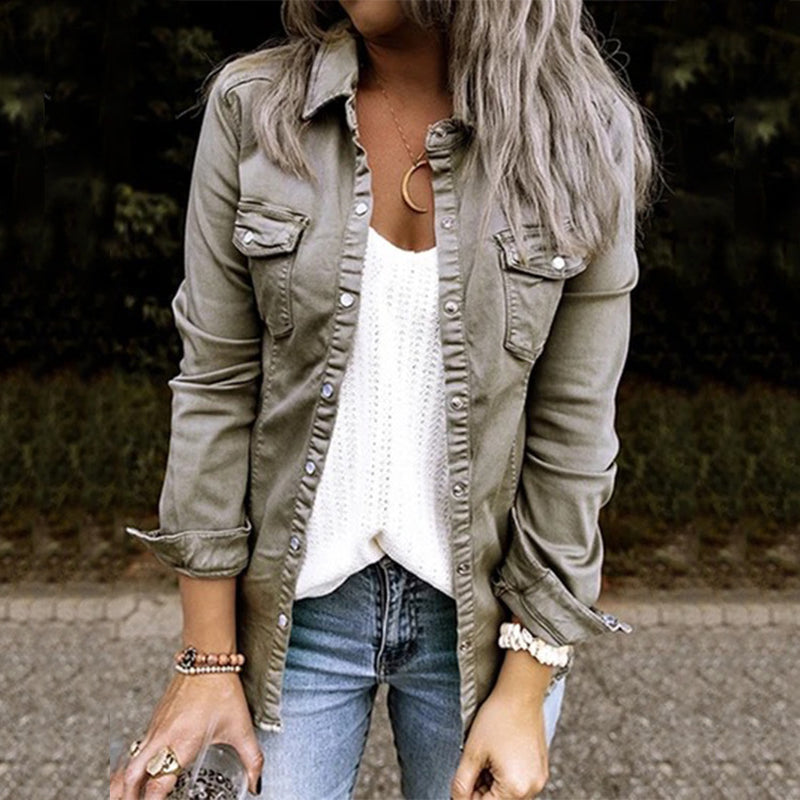 Mid-Length Ripped Denim Shirt Jacket