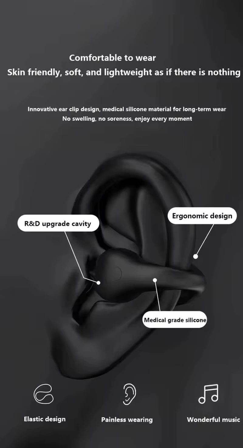 TWS Wireless Headset Mini Digital Display ANC Headphones Clip Ear Music Noise Canceling Headset HD Call Sports Gaming Earphones