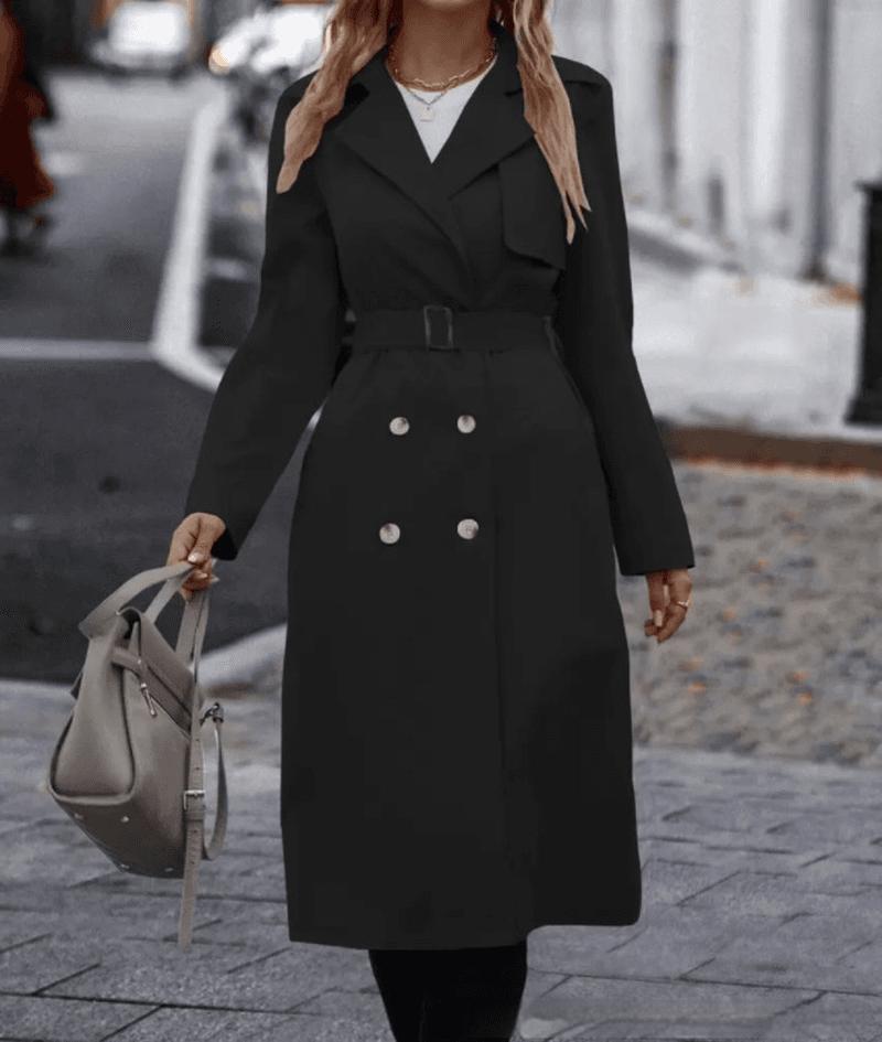 Women’s Belted Double-Breasted Lapel Winter Trench Coat