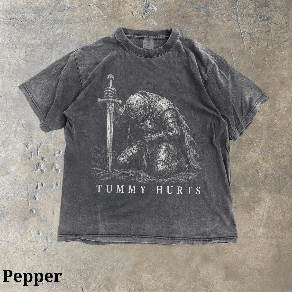 Tummy Hurts Knight Shirt Funny Dark Fantasy Graphic Meme T-Shirt