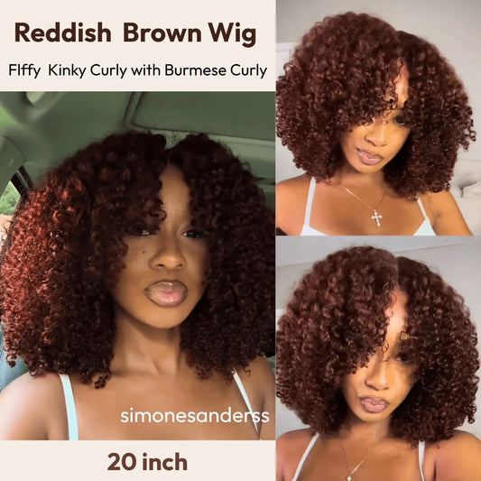 UNice 250% Density Reddish Brown Afro Kinky Curly Human Hair Wig 7x5 HD Lace Closure Glueless Wig Pre Plucked Natural Hairline