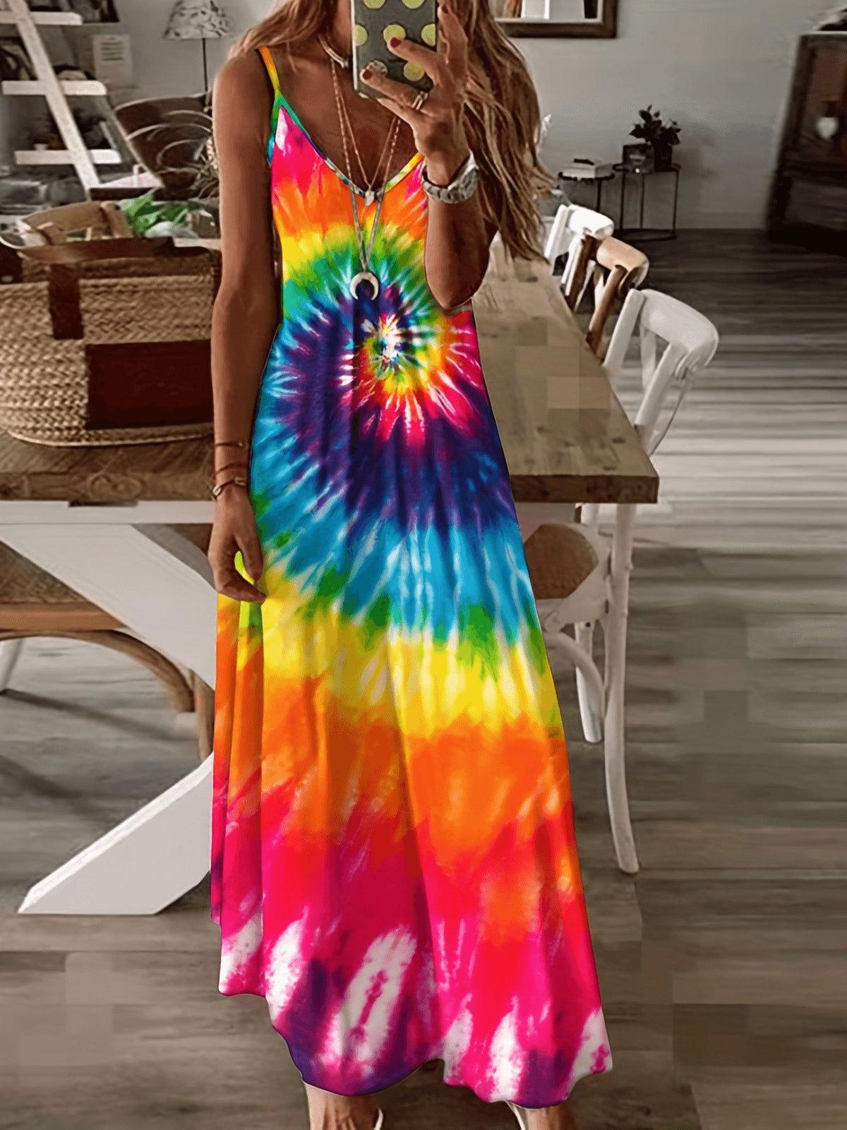 European and American Women'S Clothing Summer New Suspender Printed Maxi Dress