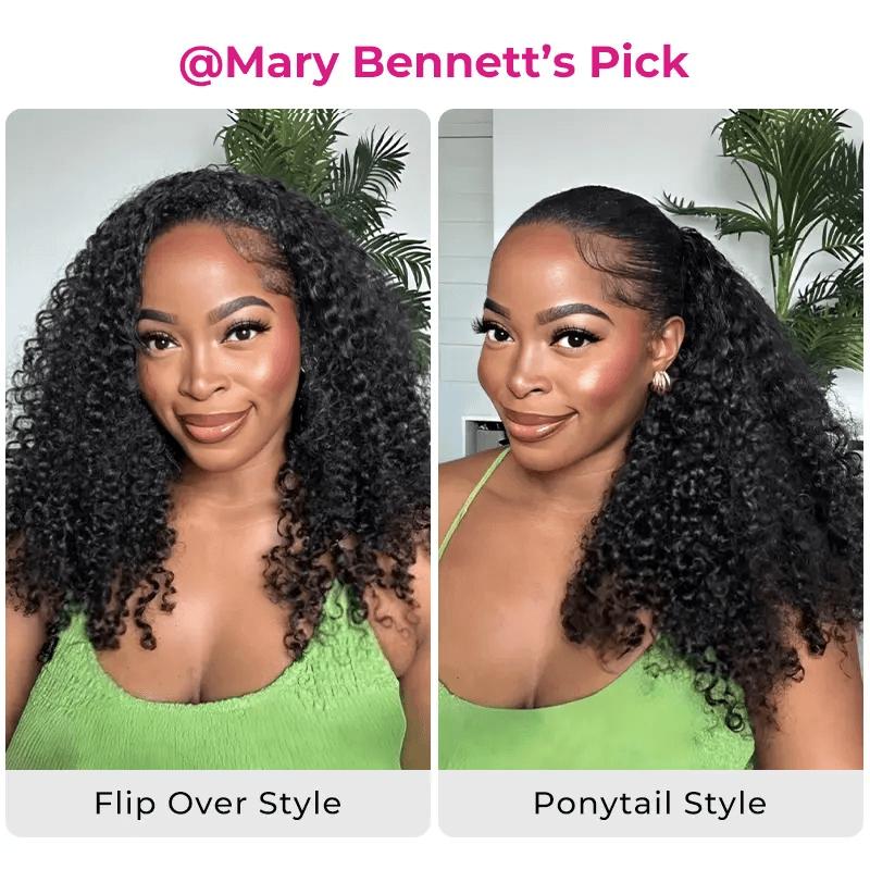 ISEE Hair 250% Density Kinky Curly Wear & Go Half Wig Glueless Human Hair Wig Invisible Hairline Drawstring No Leave Out