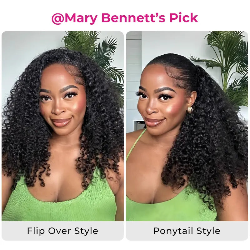 ISEE Hair 250% Density Kinky Curly Wear & Go Half Wig Glueless Human Hair Wig Invisible Hairline Drawstring No Leave Out