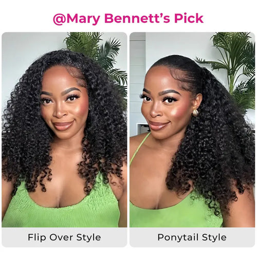 ISEE Hair 250% Density Kinky Curly Wear & Go Half Wig Glueless Human Hair Wig Invisible Hairline Drawstring No Leave Out