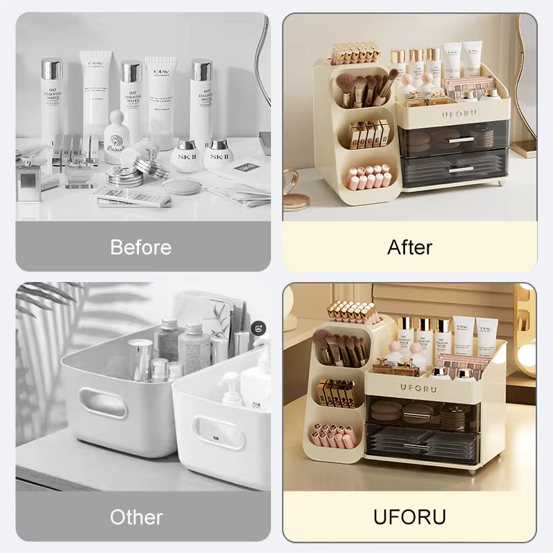 UFORU Makeup Organizer with Drawers Vanity Brush Storage Box