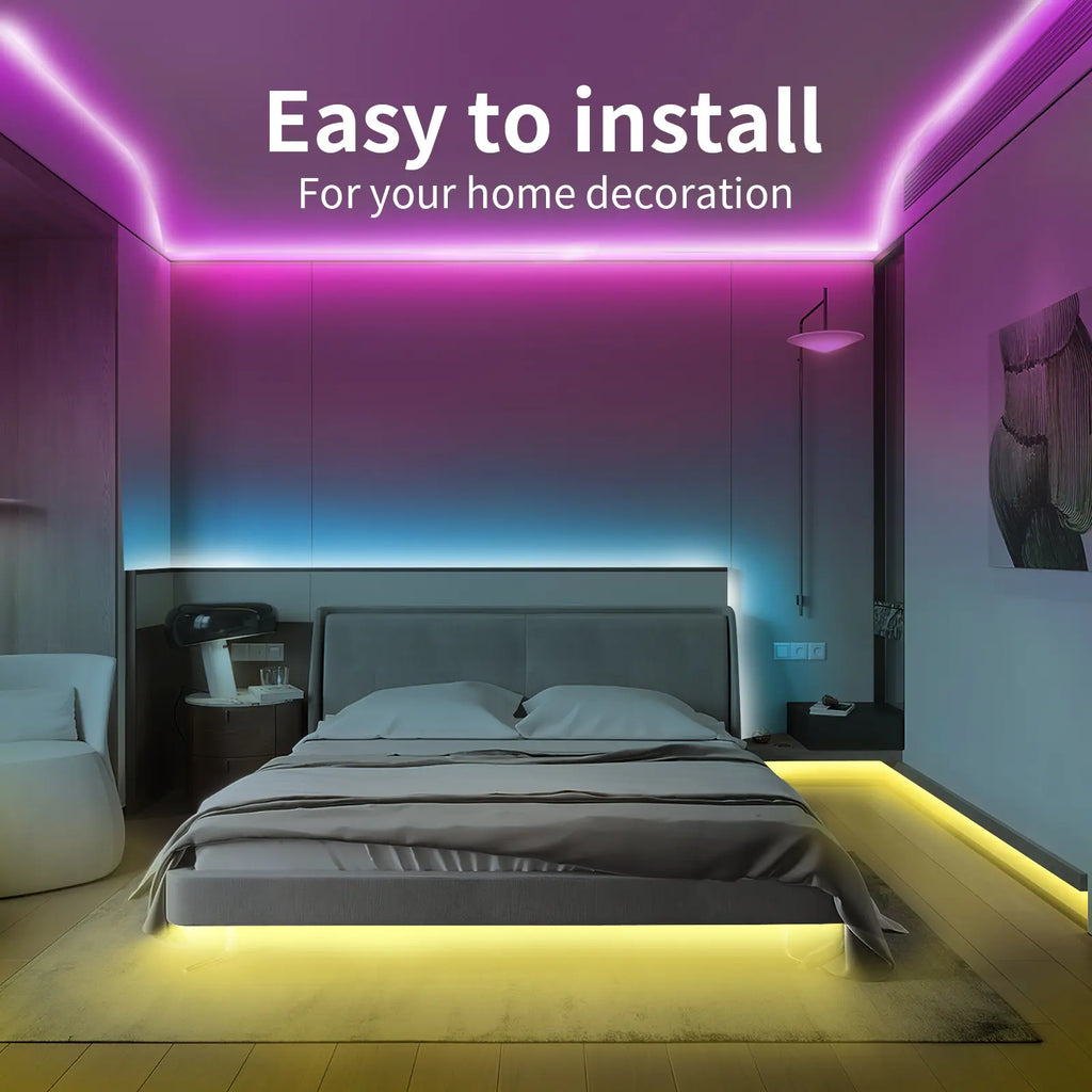 RGB LED Strip Lights with App & Remote – Bluetooth Music Sync, Timer, 50FT/100FT/200FT for Bedroom & Home Decor