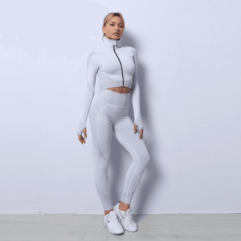 Women’s 3 Piece Seamless Yoga Set, Leggings, Crop Top & Sports Bra