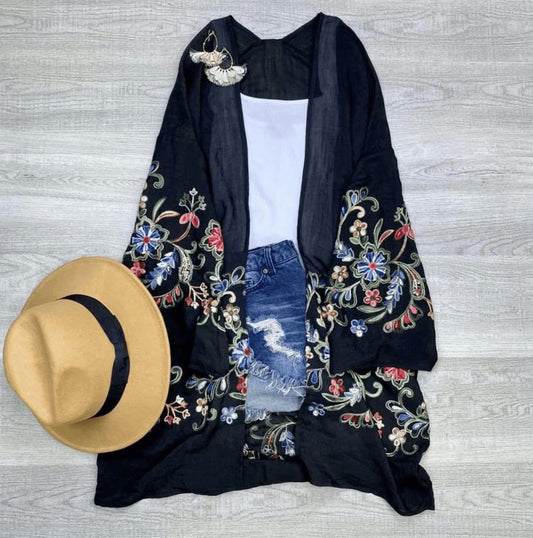 Long Sleeve Embroidered Bohemian Kimono