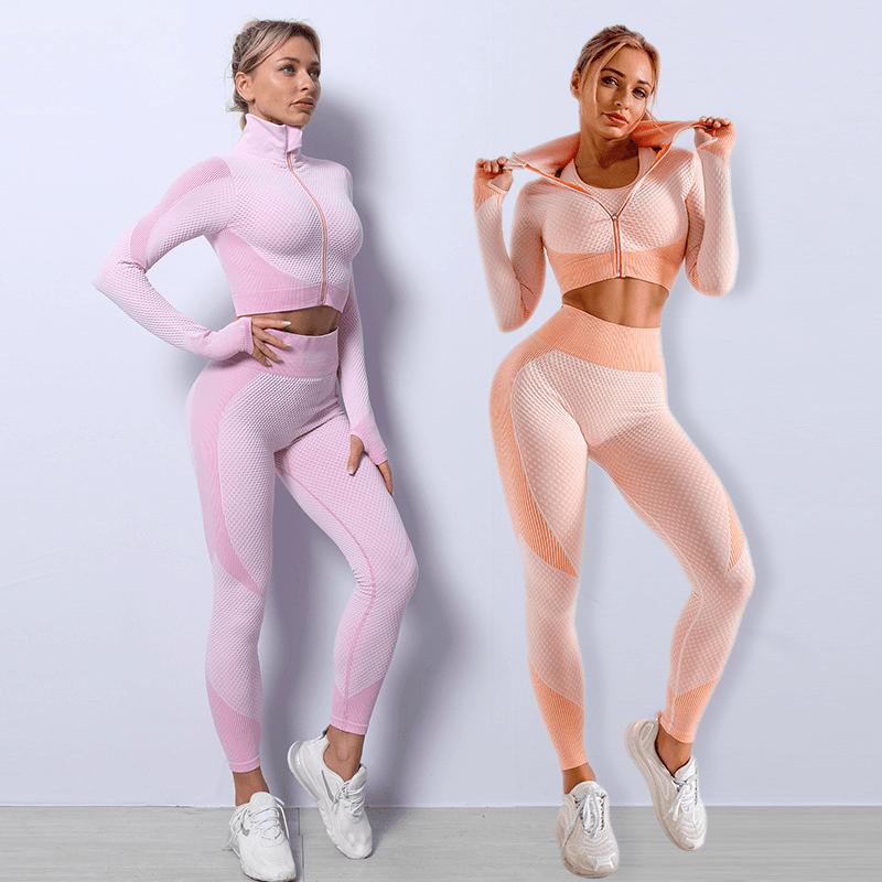 Women’s 3 Piece Seamless Yoga Set, Leggings, Crop Top & Sports Bra
