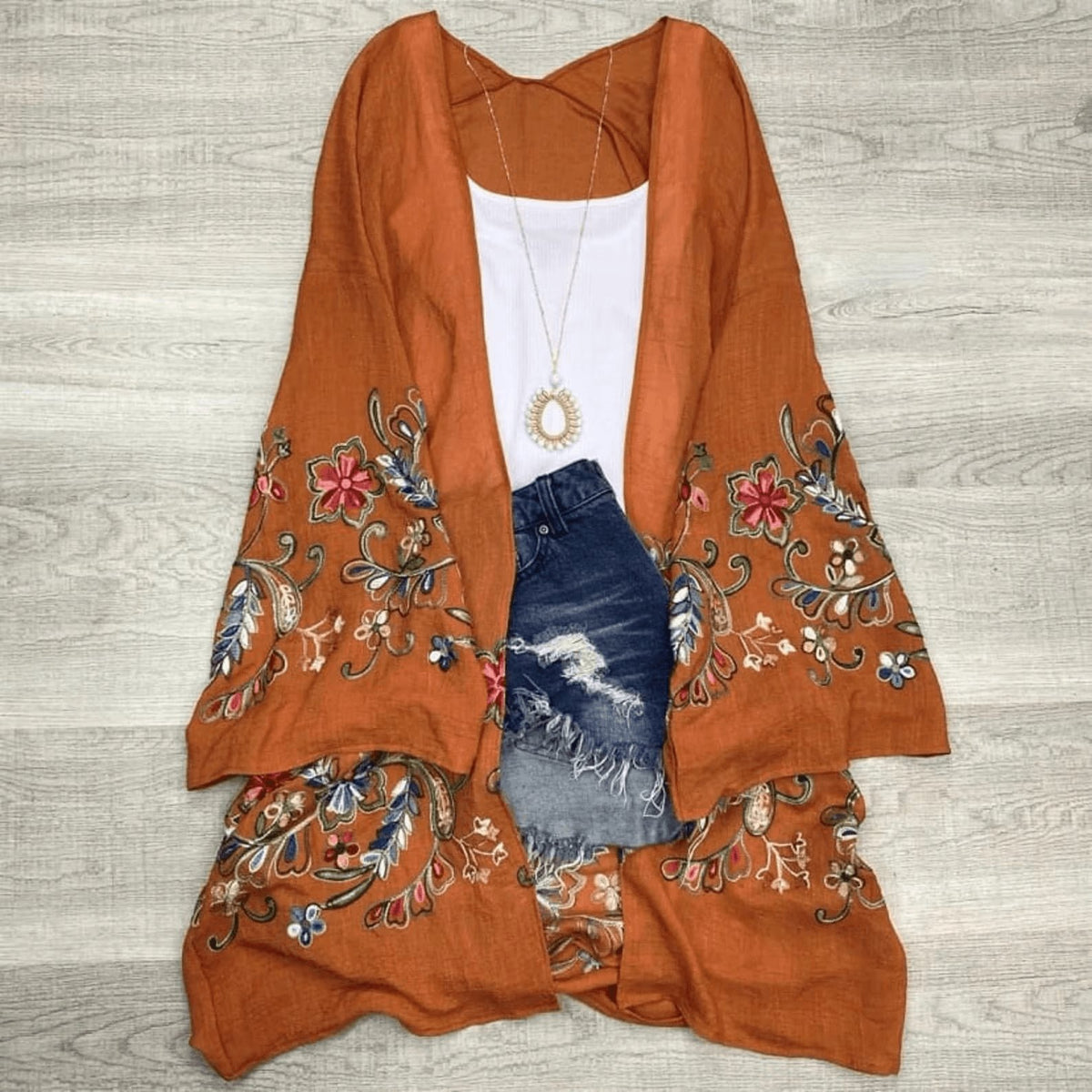 Long Sleeve Embroidered Bohemian Kimono