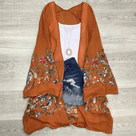 Long Sleeve Embroidered Bohemian Kimono