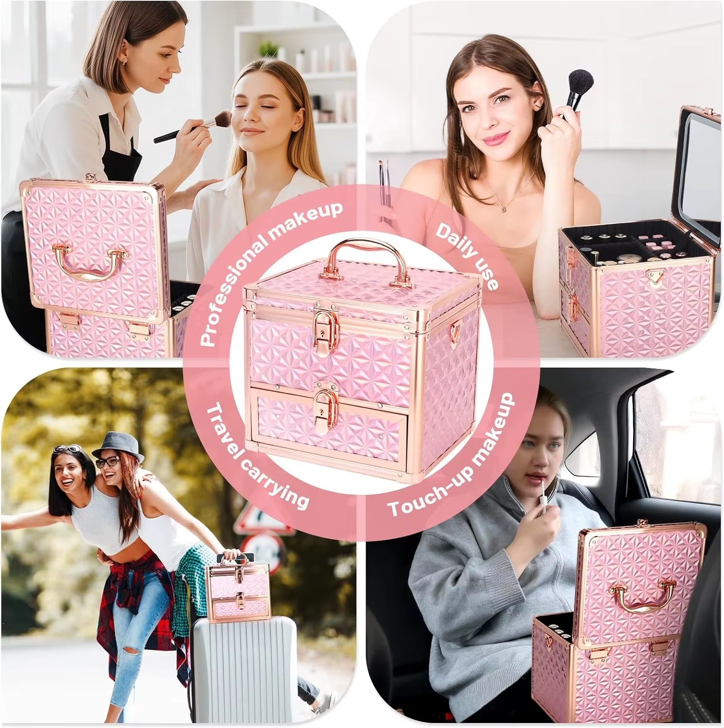 Professional Makeup Train Case with Mirror & Adjustable Dividers