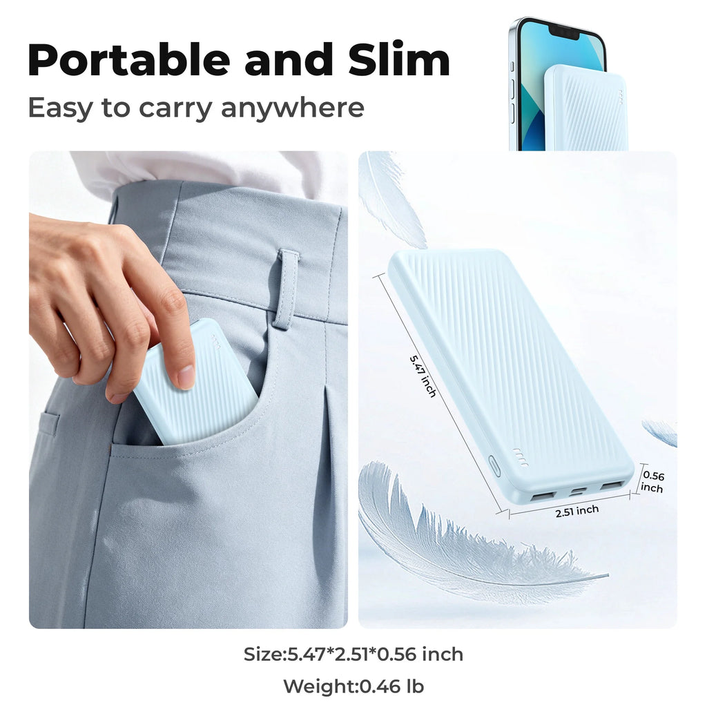 20,000mAh Portable Power Bank Dual USB Fast Charging Blue Battery