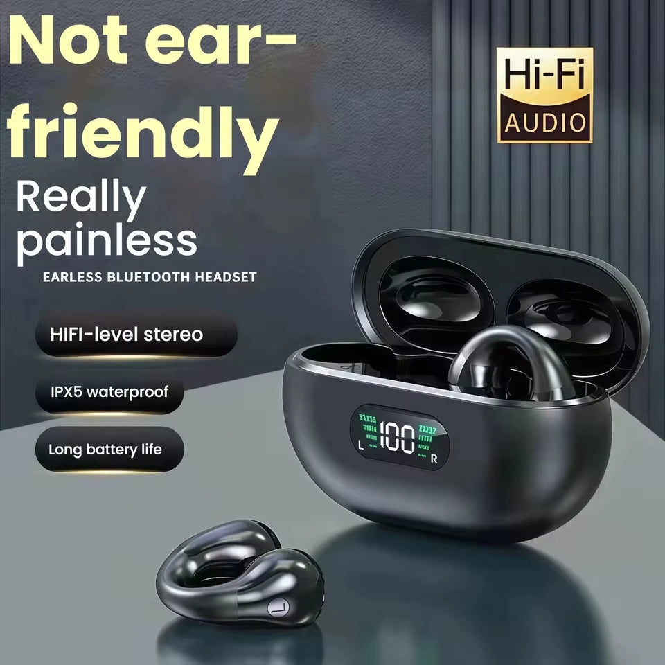 TWS Wireless Headset Mini Digital Display ANC Headphones Clip Ear Music Noise Canceling Headset HD Call Sports Gaming Earphones