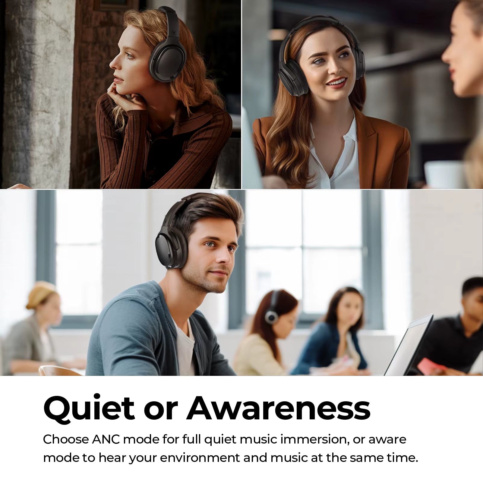 Hybrid Bluetooth 5.3 Wireless Over-Ear Headphones with Mic