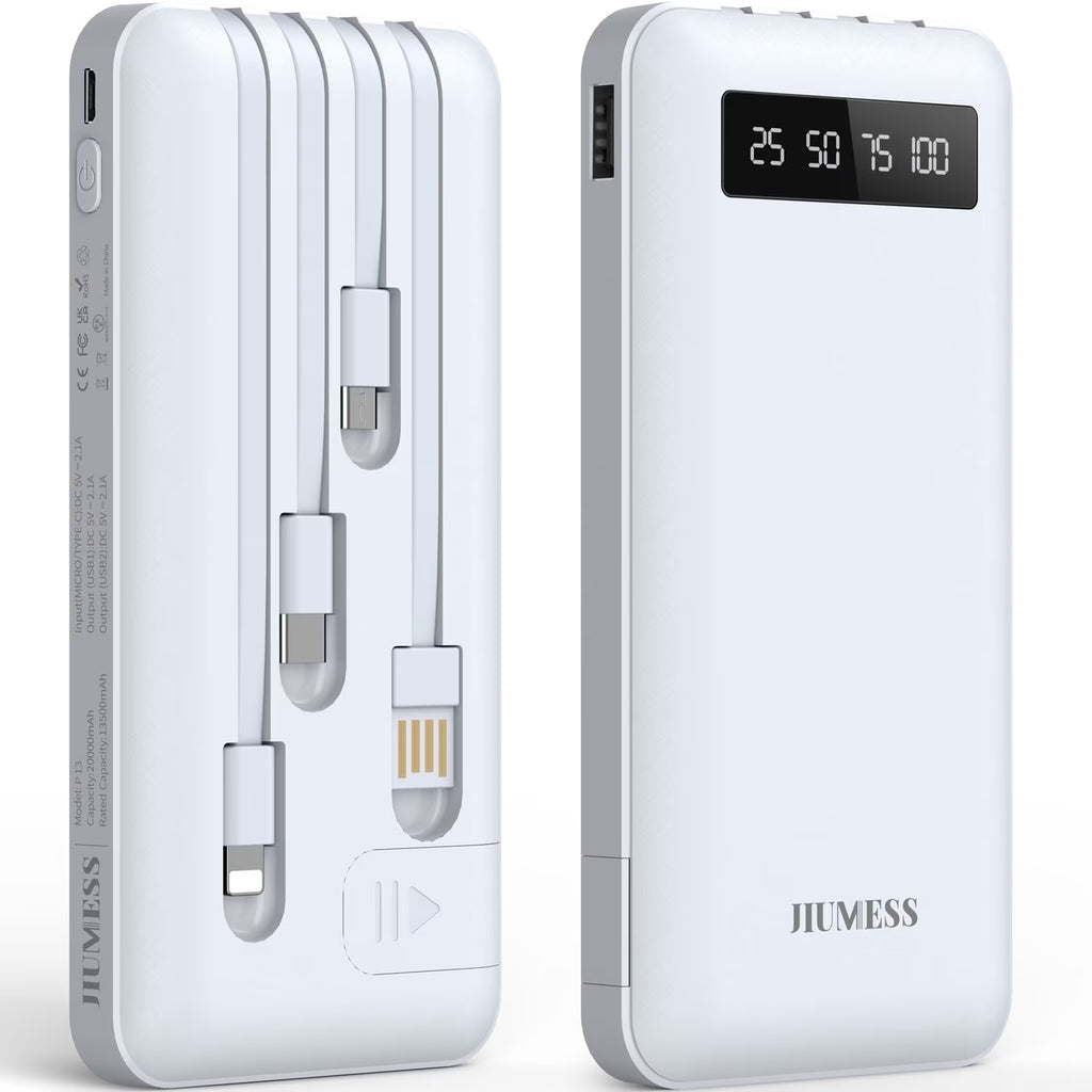 20000Mah Power Bank Portable Charger with Cables Compatible for Iphone, Android Cell Phone