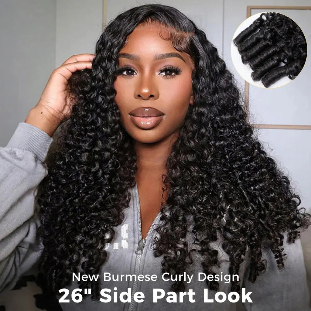 OQ Hair 13x6 HD Lace Frontal Wig Burmese Curly Water Wave Human Hair Wig #4 Brown Glueless 220% Density Pre Plucked