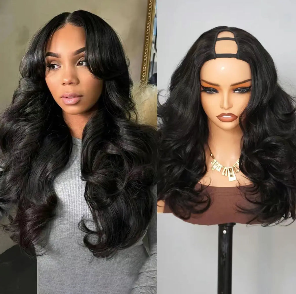 Tinashe Hair Layered U Part Wig Loose Body Wave Human Hair Wig with Highlights Glueless 180% 250% Density