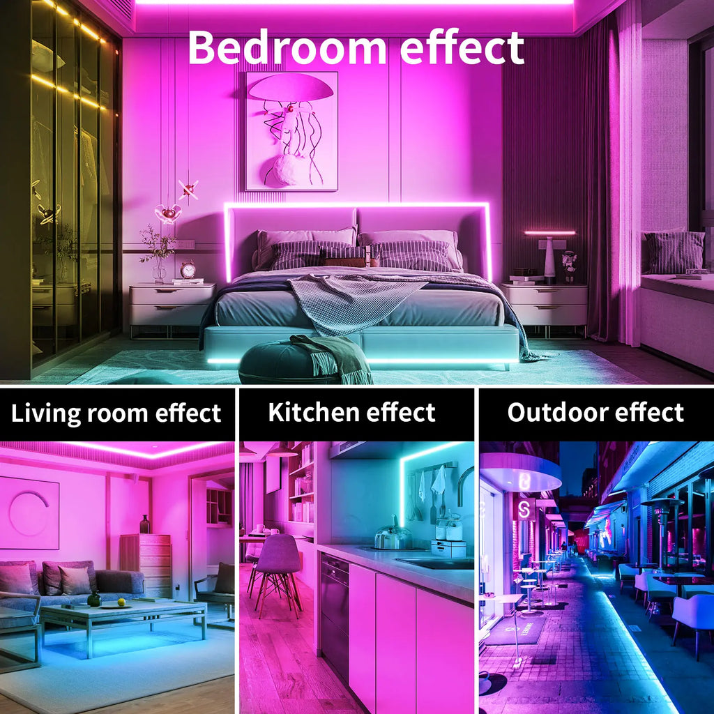 RGB LED Strip Lights with App & Remote – Bluetooth Music Sync, Timer, 50FT/100FT/200FT for Bedroom & Home Decor