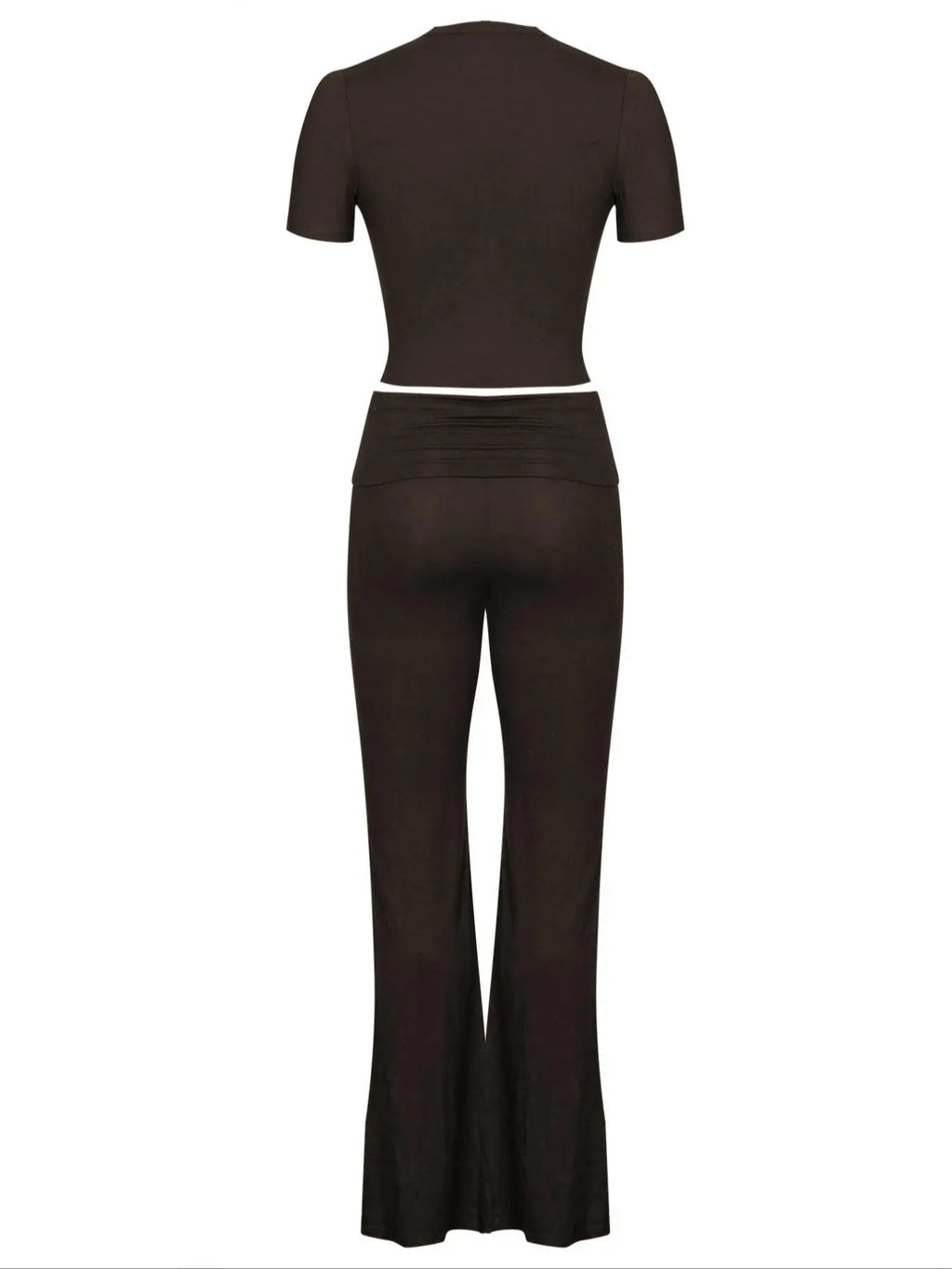 Women's Soft Lounge Set – Short Sleeve Crop Top & Flare Leg Pants Casual Loungewear Set