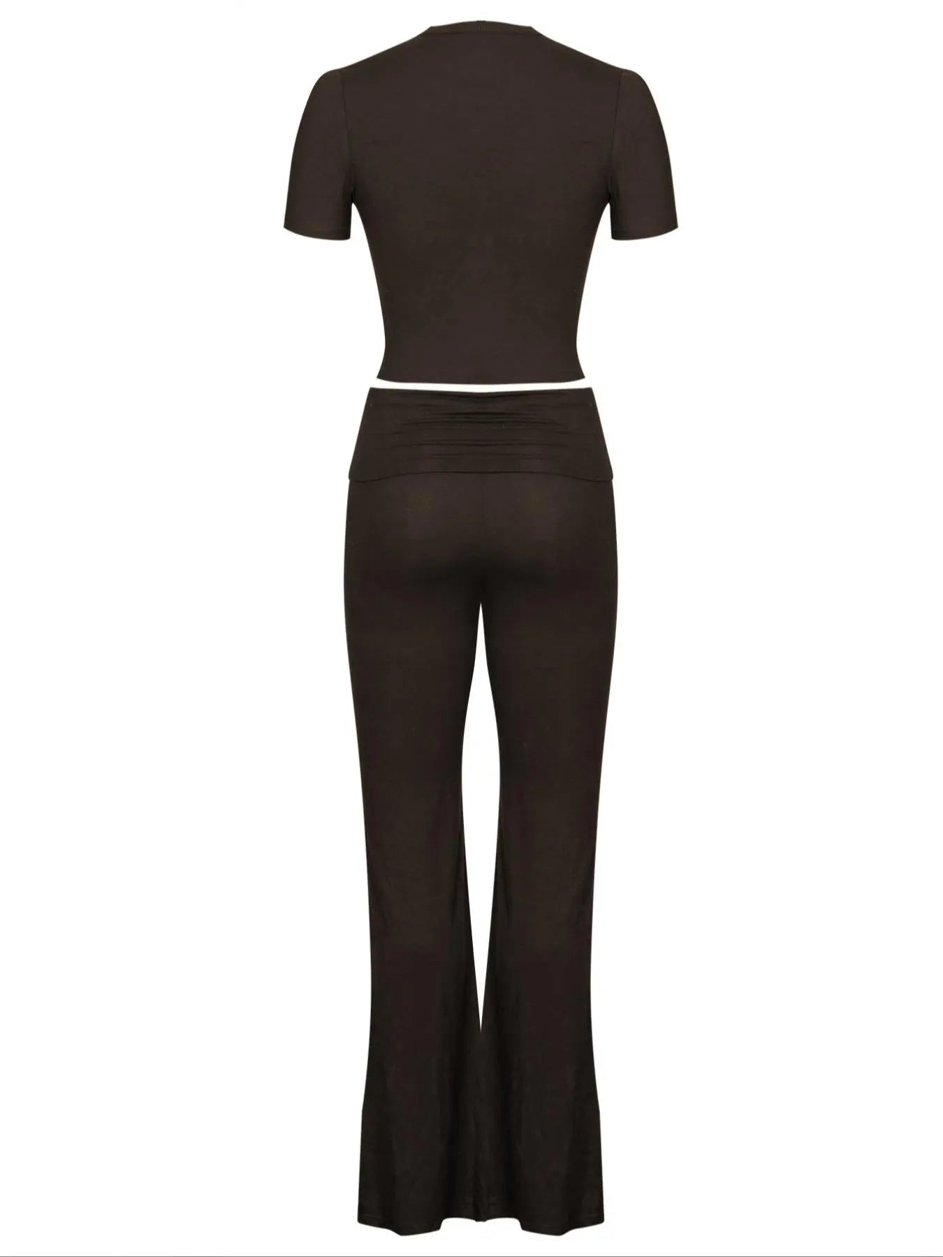 Women's Soft Lounge Set – Short Sleeve Crop Top & Flare Leg Pants Casual Loungewear Set