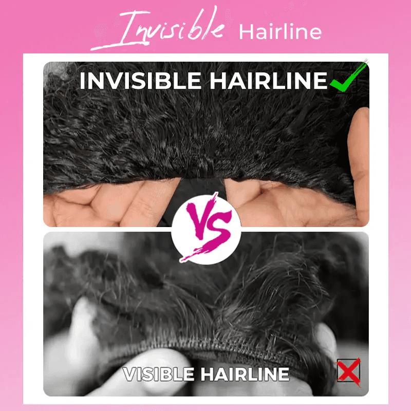 ISEE Hair 250% Density Kinky Curly Wear & Go Half Wig Glueless Human Hair Wig Invisible Hairline Drawstring No Leave Out