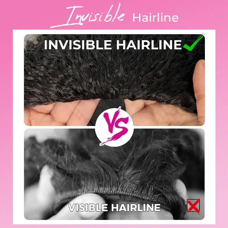 ISEE Hair 250% Density Kinky Curly Wear & Go Half Wig Glueless Human Hair Wig Invisible Hairline Drawstring No Leave Out